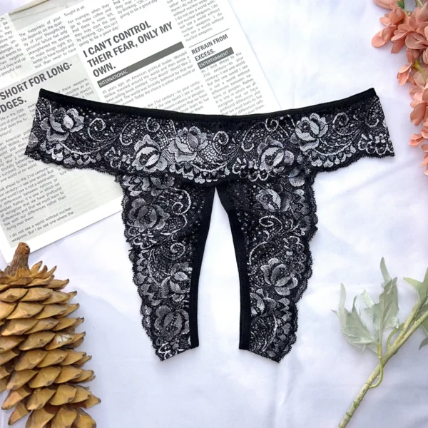 Sexy Invisible Lace Crotchless Comfortable Low Waist Thongs - Image 8