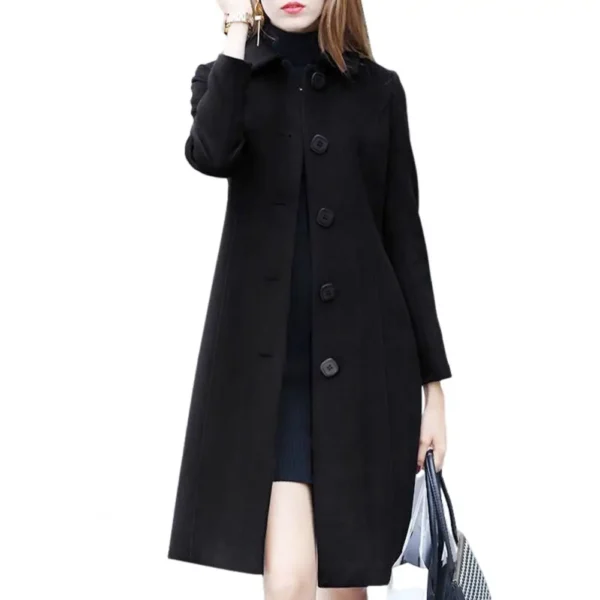 Very Solid Long Sleeve British Slim Fit Elegant Button Wool Coat - Image 7