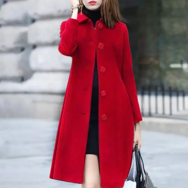 Very Solid Long Sleeve British Slim Fit Elegant Button Wool Coat - Image 2