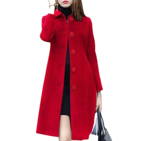 Very Solid Long Sleeve British Slim Fit Elegant Button Wool Coat - Image 6