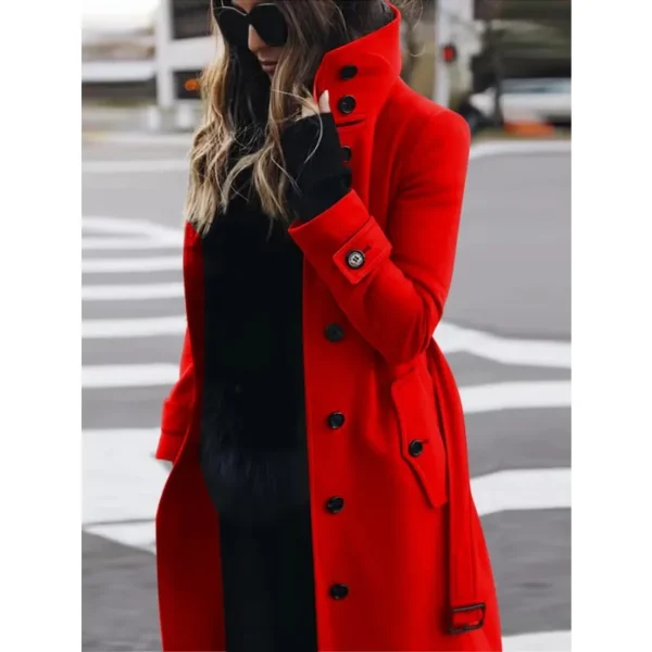 Very Elegant Long Sleeve Slim Fit Chic Woolen Collar Winter Coat - Image 4