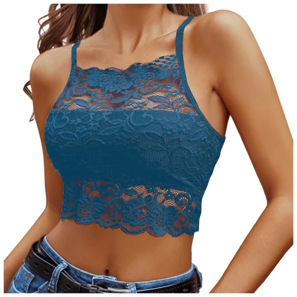 Elegant Summer Solid Lace Sleeveless Push Up Crop Tank Top - Image 10