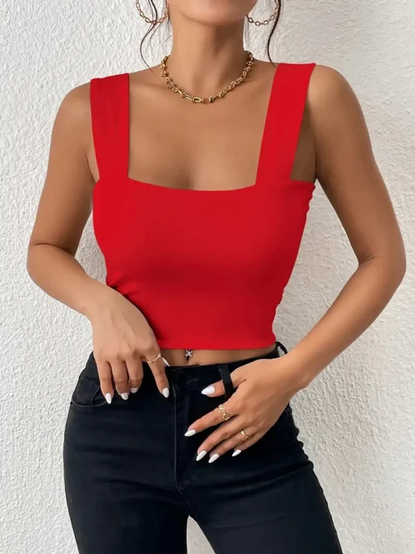 Sexy Cami Square Basic Shoulder Sleeveless Summer Tank Top - Image 5