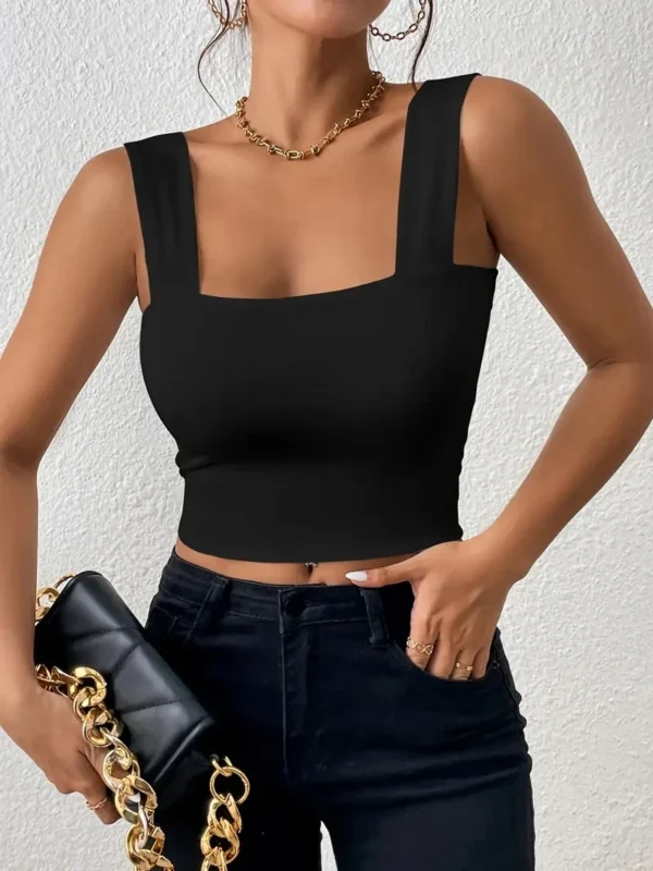 Sexy Cami Square Basic Shoulder Sleeveless Summer Tank Top - Image 4