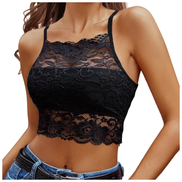 Elegant Summer Solid Lace Sleeveless Push Up Crop Tank Top - Image 8