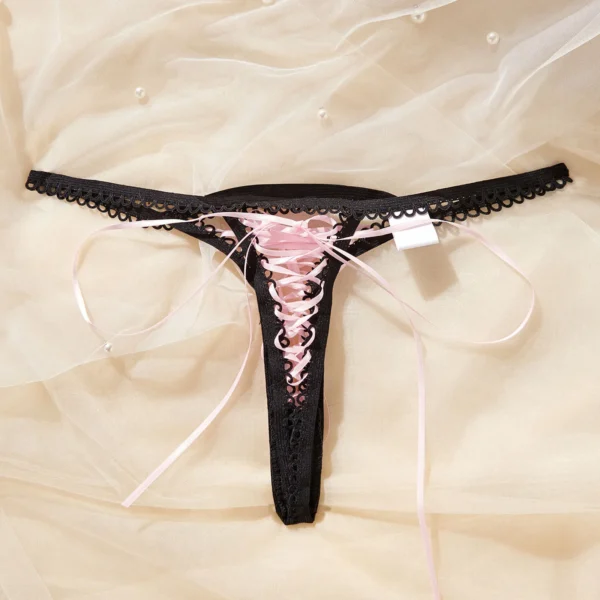 Sexy Exposed Erotic Super Black Strap Pink And Black Thongs - Image 2