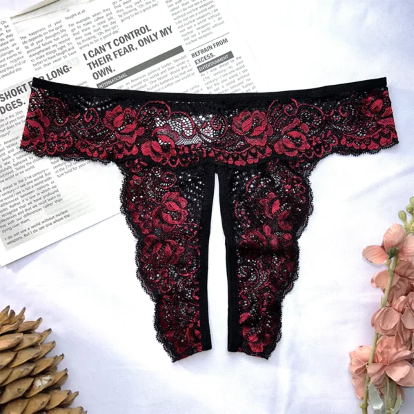 Sexy Invisible Lace Crotchless Comfortable Low Waist Thongs - Image 9