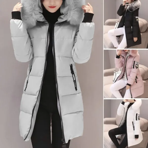 Classic Warm Windproof Hooded Cotton Winter Coat + Zipper Pockets - Image 2