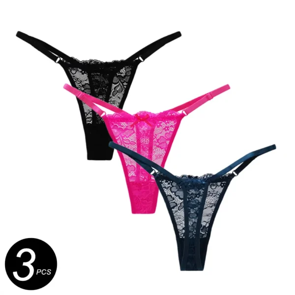 Lovely Three Pieces Of Sexy Transparent Low Waist Lace Panties - Image 16