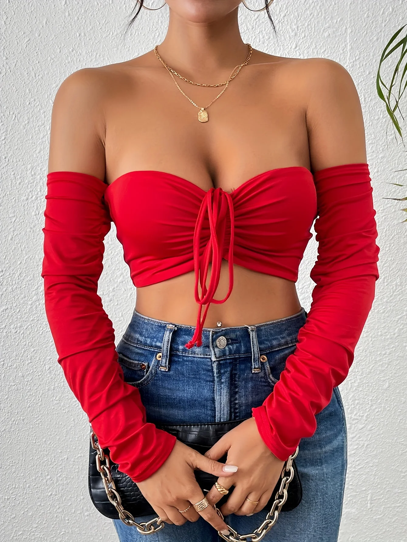 Sexy Ruched Off Shoulder Long Sleeve Fit Fashion Clubwear Top