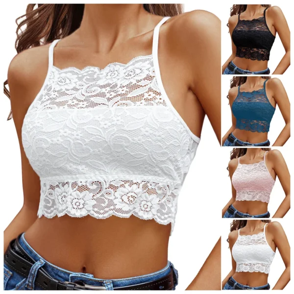 Elegant Summer Solid Lace Sleeveless Push Up Crop Tank Top - Image 11