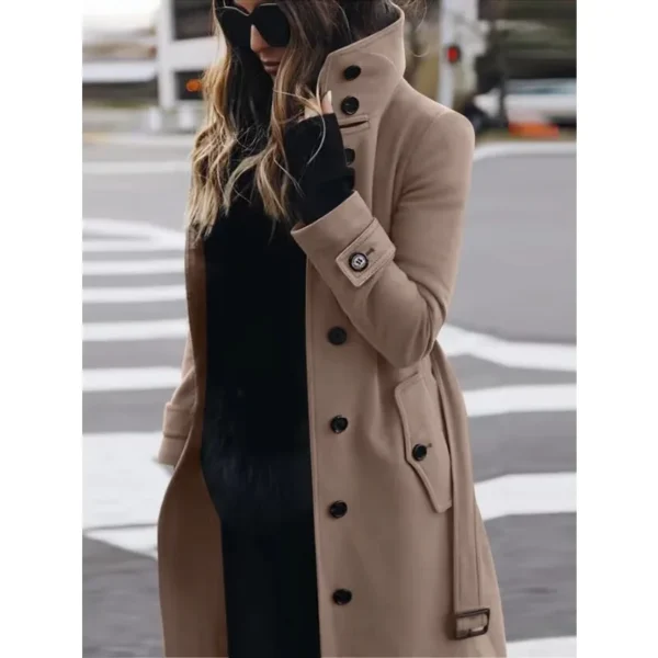 Very Elegant Long Sleeve Slim Fit Chic Woolen Collar Winter Coat - Image 2