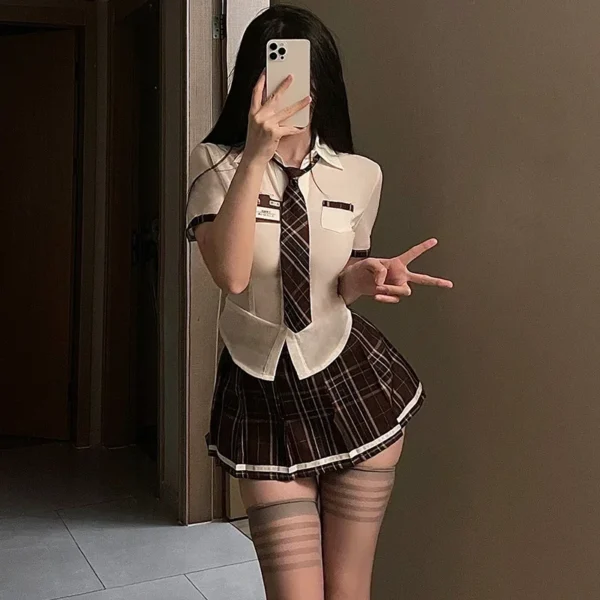 New Sexy Role Play Cute Mini Skirt Tight Blouse Uniform Lingerie Cosplay - Image 11