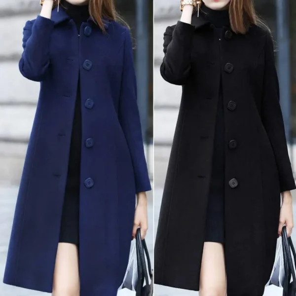 Very Solid Long Sleeve British Slim Fit Elegant Button Wool Coat - Image 5