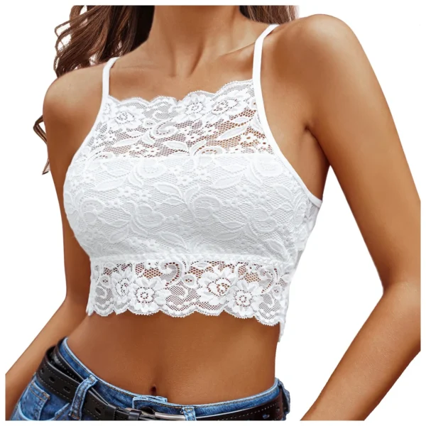 Elegant Summer Solid Lace Sleeveless Push Up Crop Tank Top - Image 9