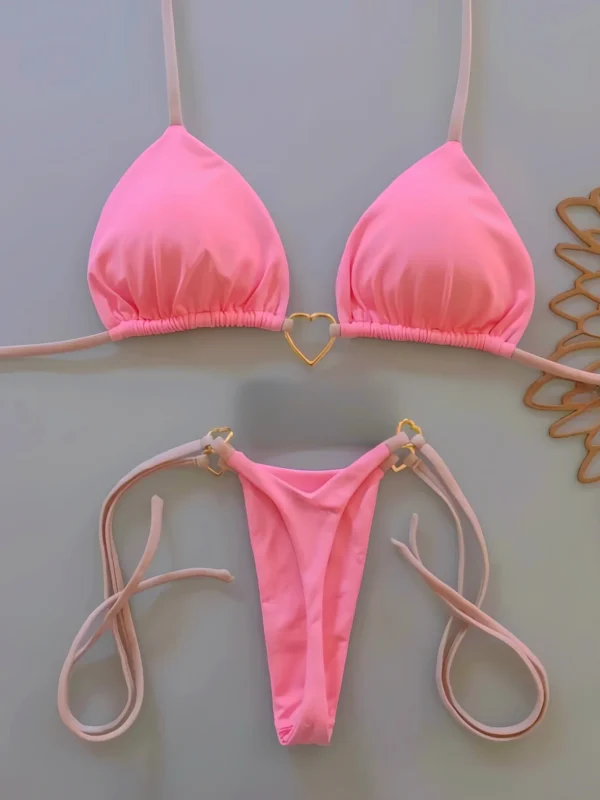 New Sexy Low Waisted Solid Strappy Brazilian Beachwear Bikini Set - Image 5