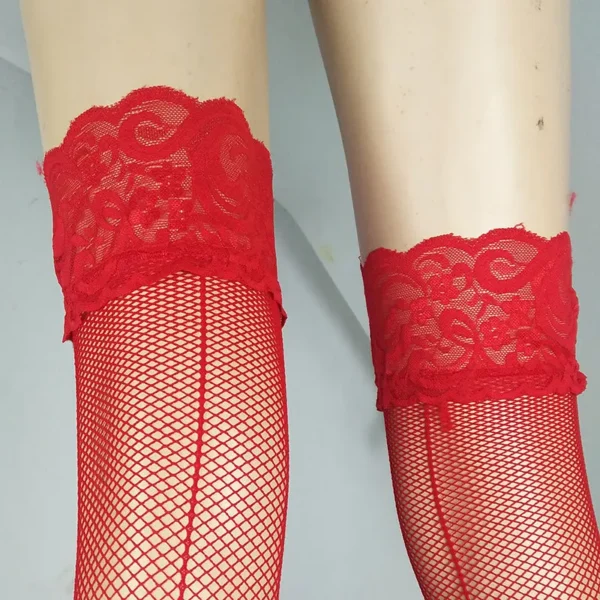 Sexy Lace Transparent Mesh Over Knee Fishnet Hosiery Stockings - Image 6