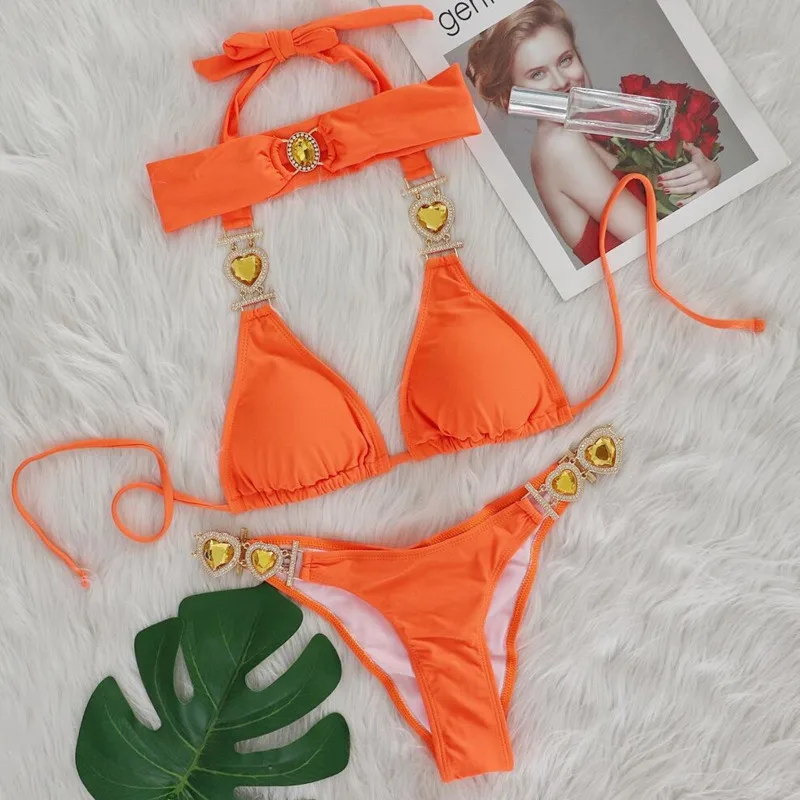 Sexy Rhinestones Push Up Beach Swim Wear Bikini With Headband