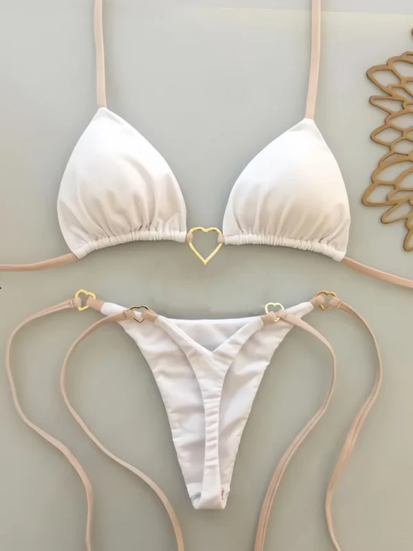 New Sexy Low Waisted Solid Strappy Brazilian Beachwear Bikini Set - Image 6