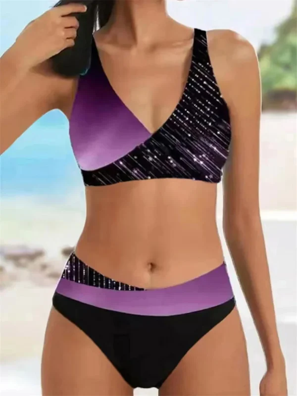 Beautiful Various Pattern V Neck Summer Beachwear Bikini Set - Image 20