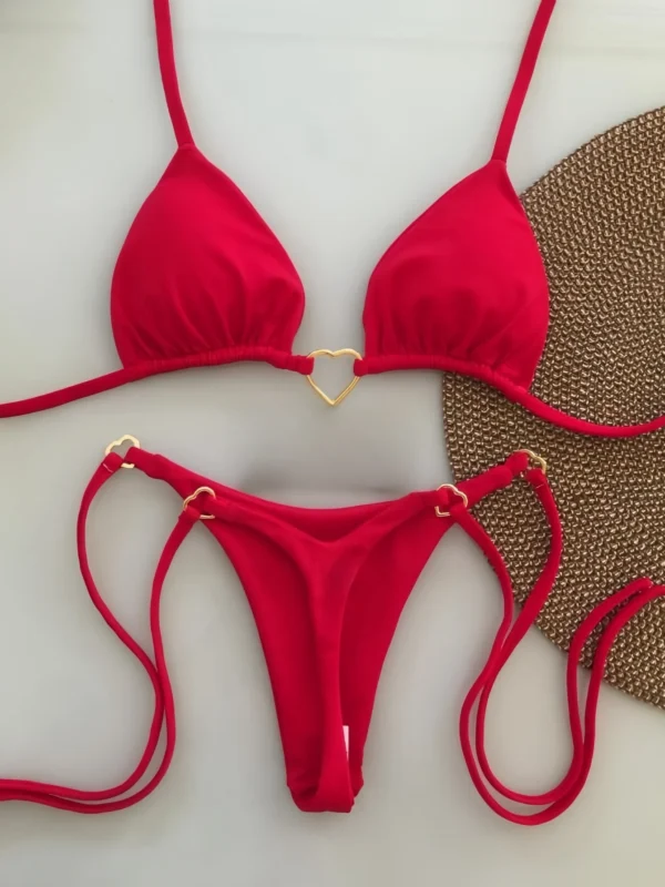 New Sexy Low Waisted Solid Strappy Brazilian Beachwear Bikini Set - Image 2