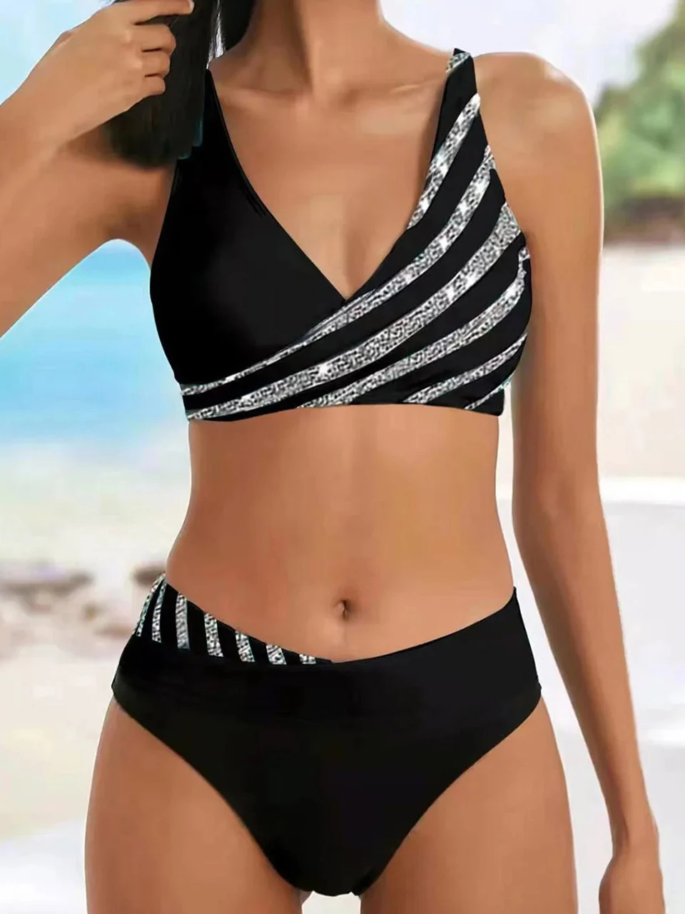 Beautiful Various Pattern V Neck Summer Beachwear Bikini Set