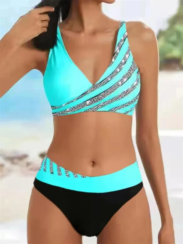 Beautiful Various Pattern V Neck Summer Beachwear Bikini Set - Image 17