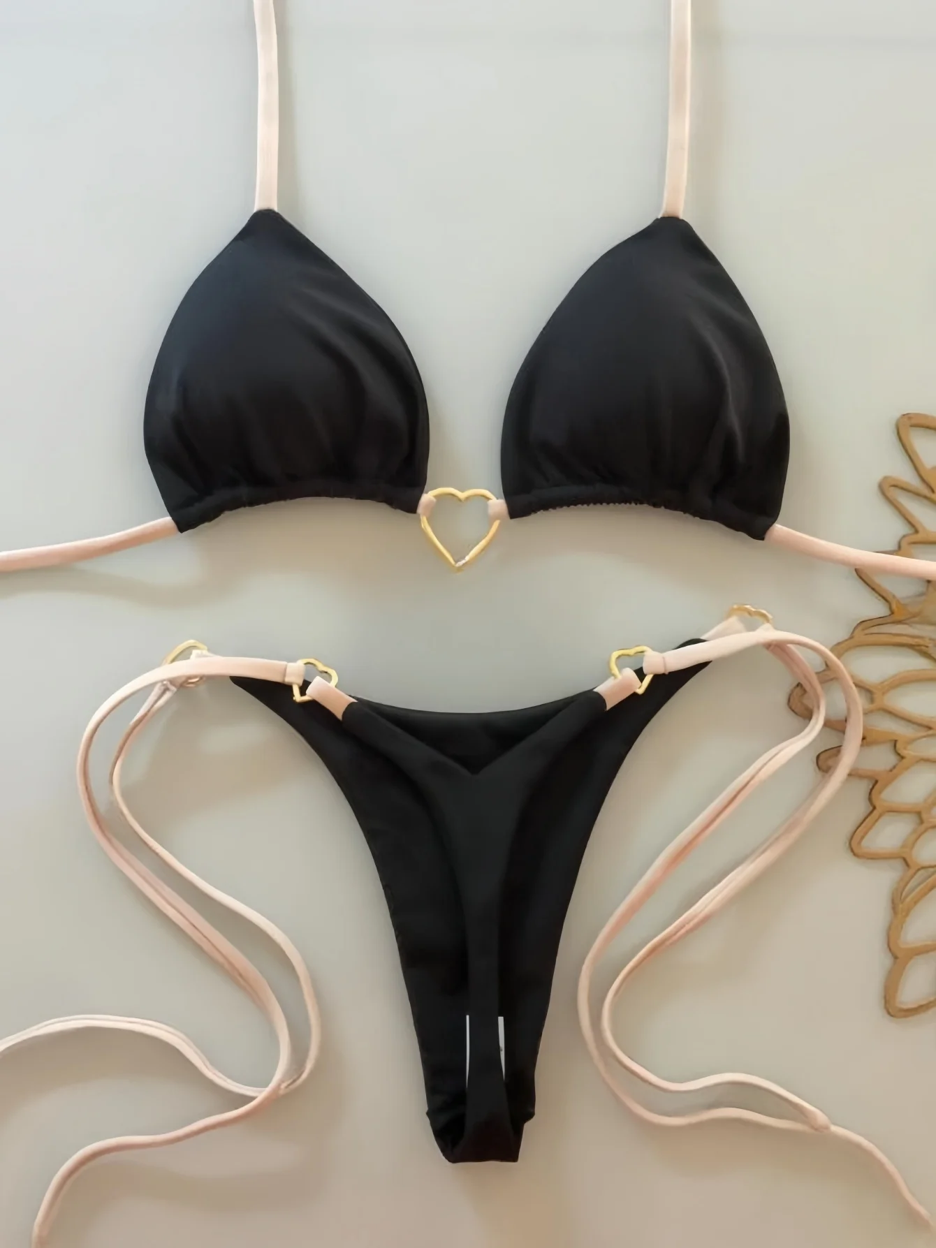 New Sexy Low Waisted Solid Strappy Brazilian Beachwear Bikini Set